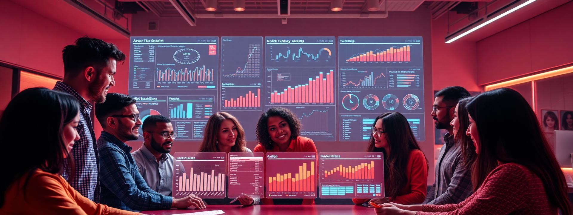 Boosterati team collaborating around analytics dashboards