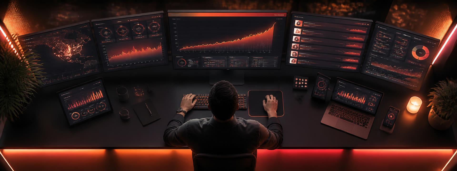 Growth operations desk with live campaign dashboards