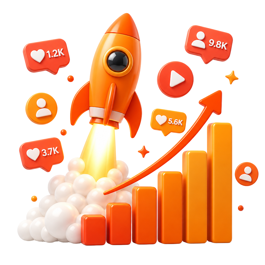 Rocket launching alongside a rising engagement chart